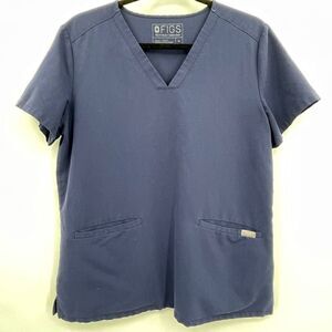 Figs Technical Collection Womens Blue V-Neck Short Sleeve Scrub Top Medium
